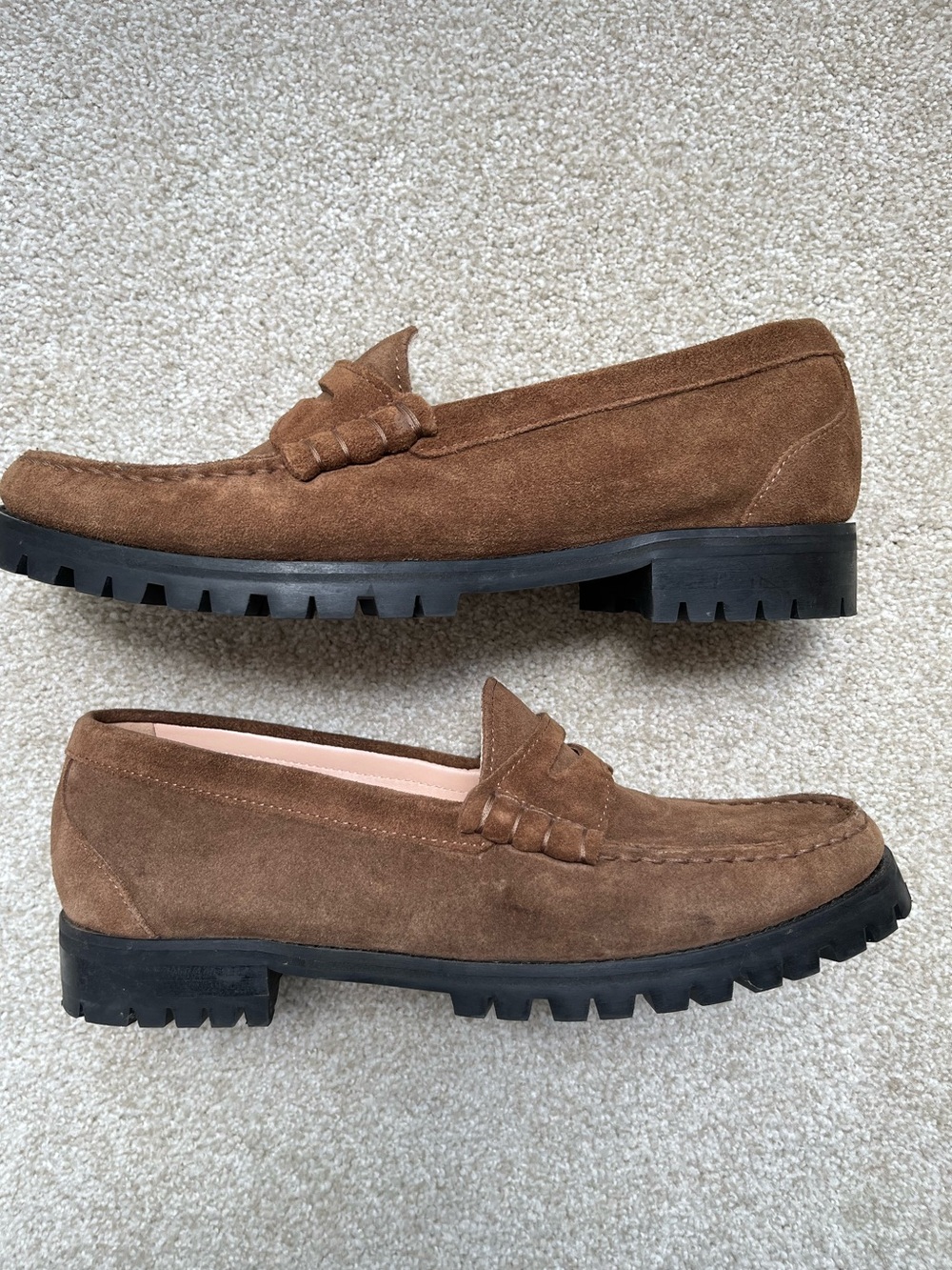 J Crew Winona Lug-Sole Penny Loafers in Brown Suede Size 8